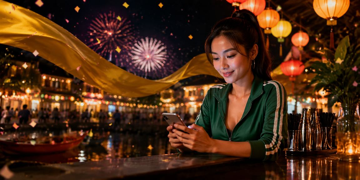 Cảnh đèn lồng Hội An về đêm khi người dùng nhận cashback từ h24 trên điện thoại