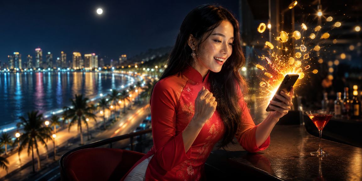 Người dùng Mũi Né trải nghiệm ứng dụng di động h24 bên bờ biển